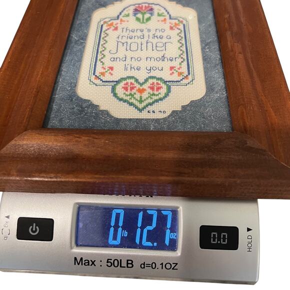 Vintage Framed Cross Stitch “There’s No Friend Like a Mother” Floral Heart 9"x7" - Picture 7 of 7